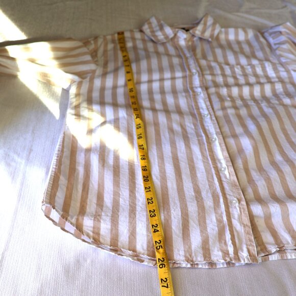Tan/White Striped Button Up Shirt - Size S - Ladies Relaxed Fit Blouse - Picture 6 of 11